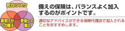 備えの保険はバランスよく加入するのがポイントです